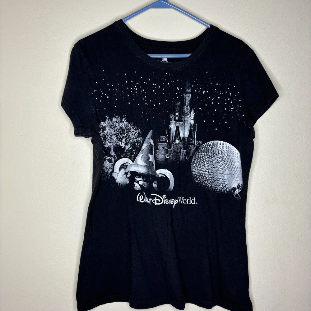 WALT DISNEY WORLD Silver Castle Black Cap Sleeve Womens Juniors T-Shirt Top XXL